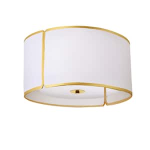 Notched Drum 15 in. 3-Light White with Gold Trim Flush Mount