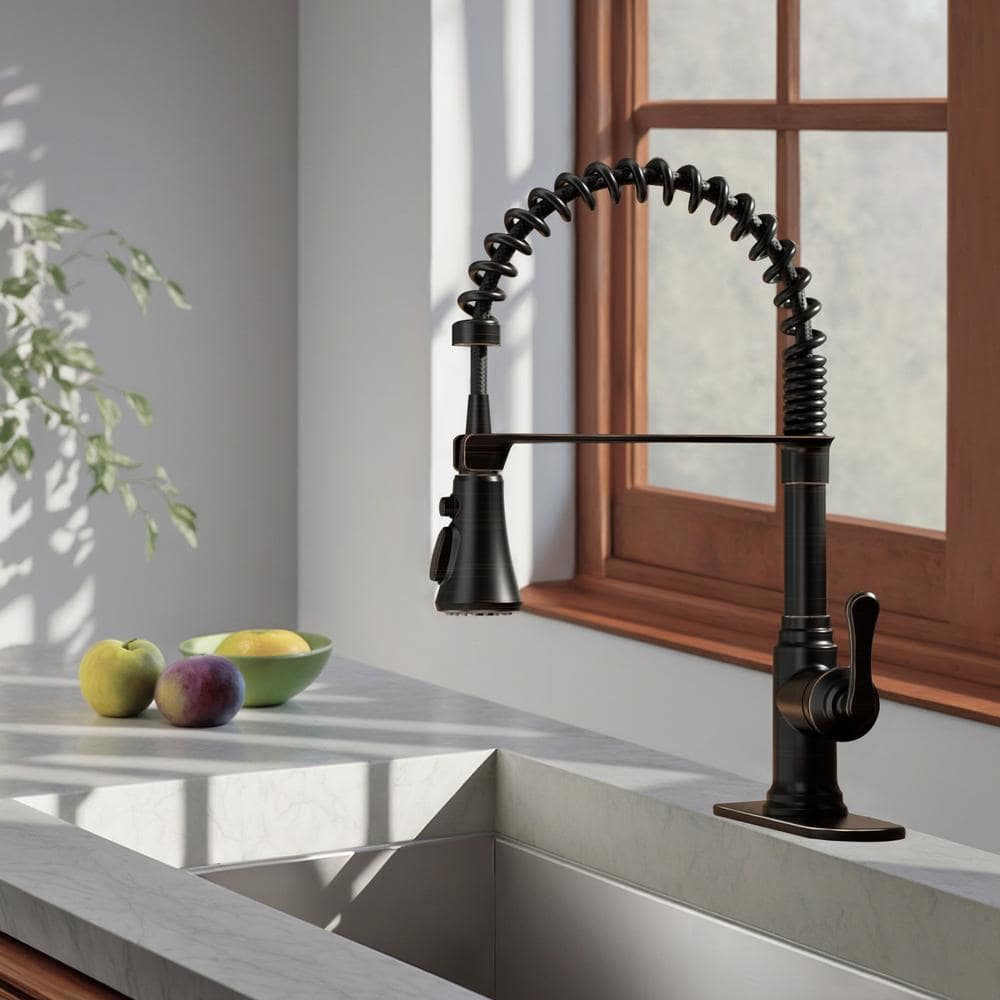 Oil-Rubbed Bronze High-Arc Kitchen Faucet with Pull-Down Spray