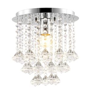 Lillibet 9.88 in. 1-Light Chrome Traditional Transitional Iron LED Semi Flush Mount, Clear