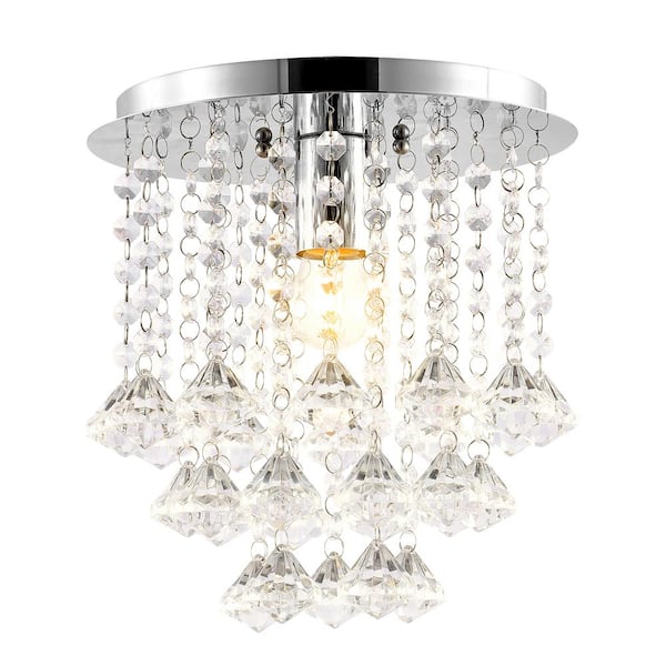 Lillibet 9.88 in. 1-Light Chrome Traditional Transitional Iron LED Semi Flush Mount, Clear