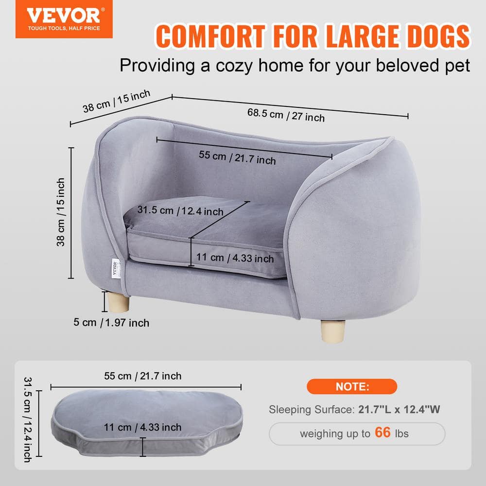 Gray Velvet Small Pet Sofa with Wooden Frame