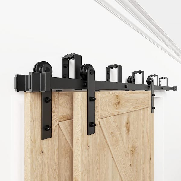 7.5 ft./90 in. Stainless Steel Sliding Bypass Barn Door Hardware Track Kit for Double Doors Non-Routed Floor Guide