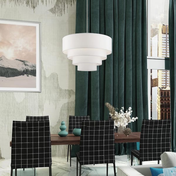 Manorwood 8-Light Brushed Nickel Chandelier with Off-White Fabric Shade