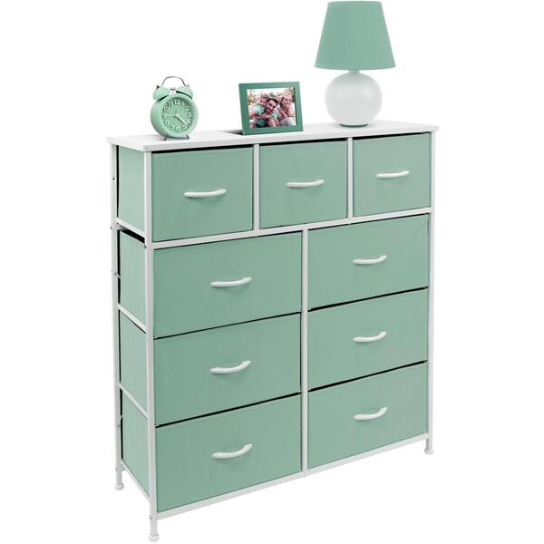Sorbus 39.5 in. L x 11.5 in. W x 39.5 in. H 9-Drawer Teal Dresser with  Steel Frame Wood Top Easy Pull Fabric Bins DRW-9D-TL - The Home Depot
