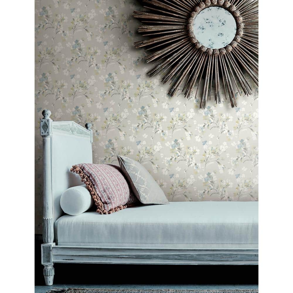 Azalea Light Grey Pre-Pasted Non-Woven Floral Wallpaper