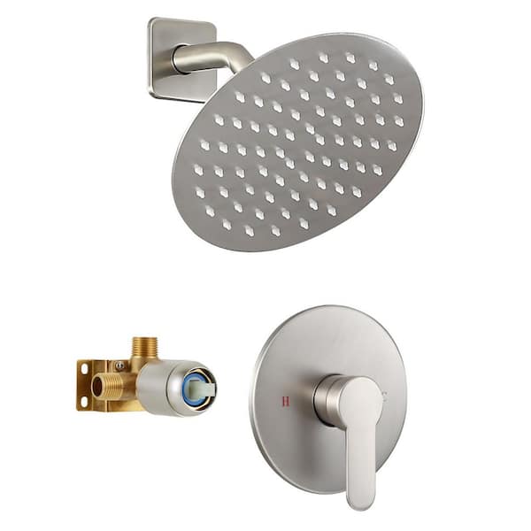 Single Handle 1-Spray Shower Faucet 1.8 GPM with Round Fixed Shower Head in Brushed Nickel