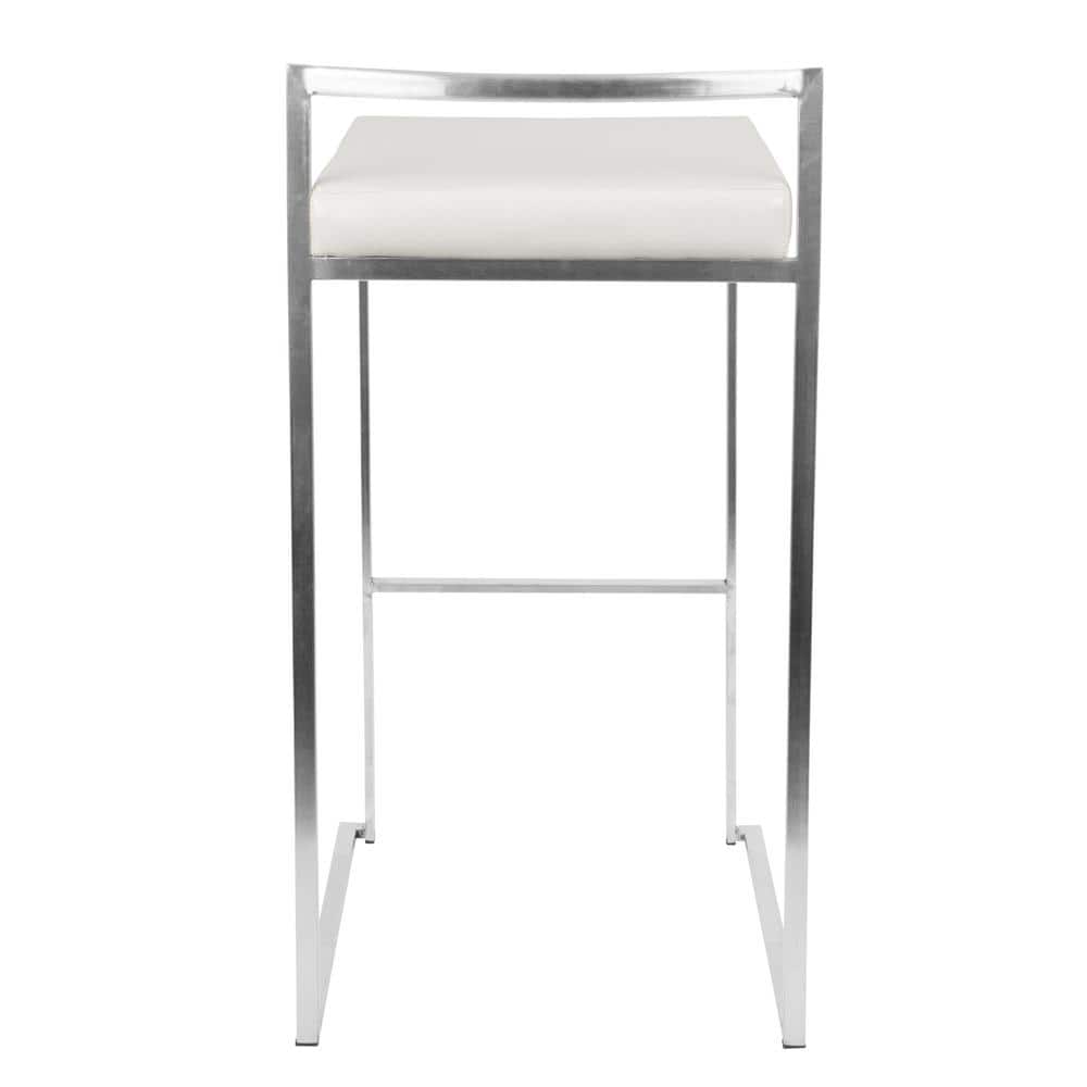 Fuji Off-White Leather and Steel Bar Stools, Set of 2