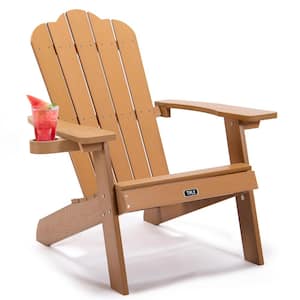 Brown Outdoor Wood Adirondack Chair, Painted Seating with Cup Holder All-Weather and Fade-Resistant Patio Chair (1-Pack)