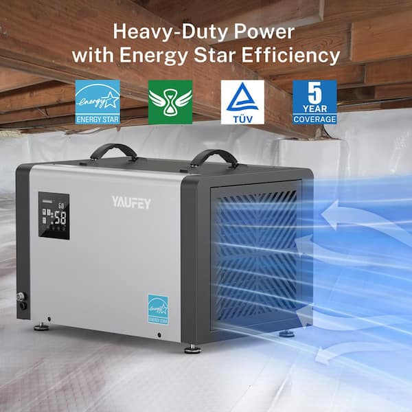 70 pt. 5,000 sq. ft. Energy Star Commercial Crawl Space Dehumidifier with Pump, Drain Hose and Auto Restart in Gray