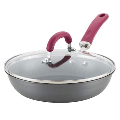 Create Delicious 10.25 in. Hard-Anodized Aluminum Nonstick Skillet in Burgundy and Gray with Glass Lid