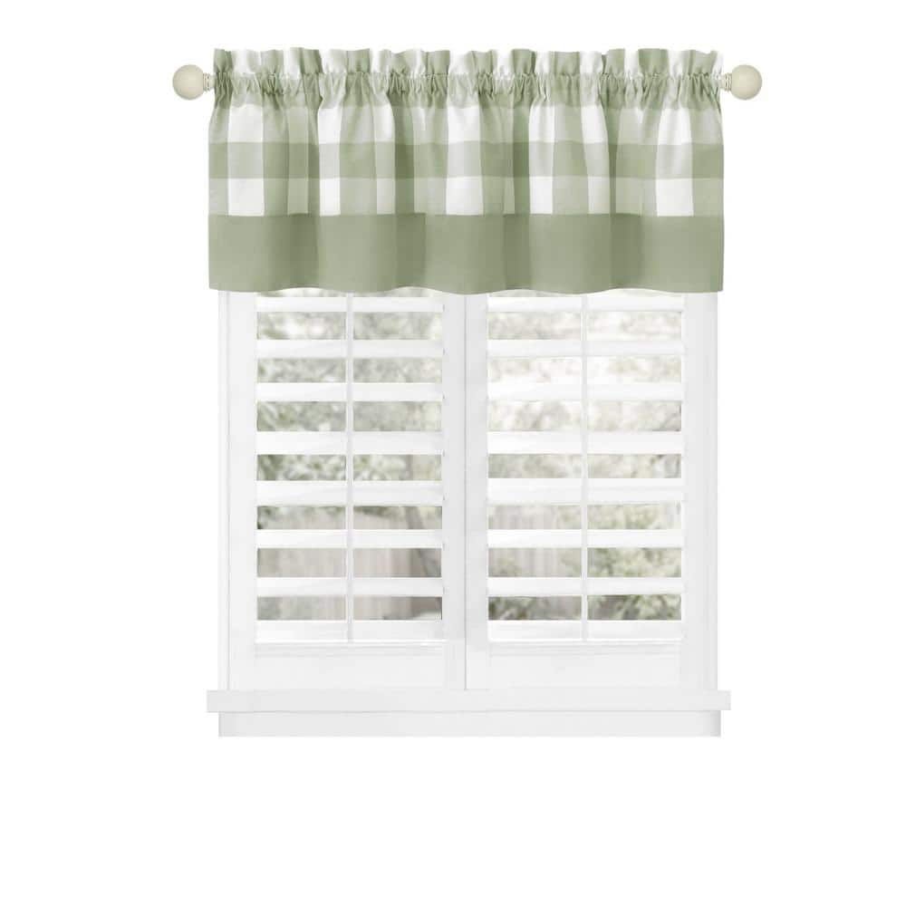 Apple Green Checkered Cotton-Polyester Rod Pocket Valance