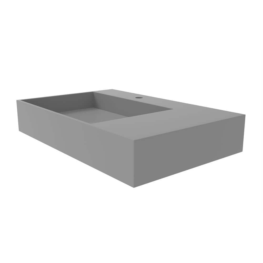 Gray Stone Wall-Mounted Rectangular Vessel Sink