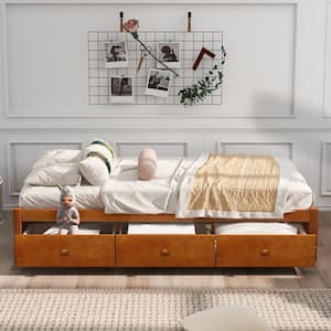Oak Twin Size Platform Storage Bed with 3 Drawers Storage
