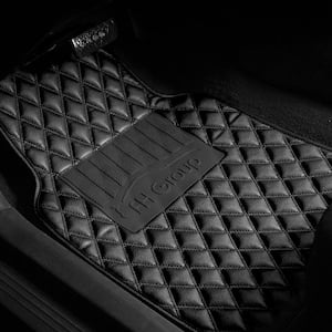 Black 4-Piece Luxury Universal Liners Heavy Duty Faux Leather Car Floor Mats Diamond Design