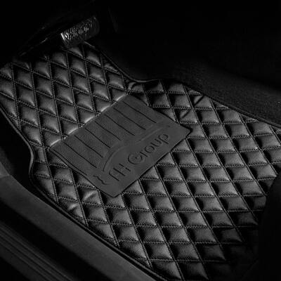 Black 4-Piece Luxury Universal Liners Heavy Duty Faux Leather Car Floor Mats Diamond Design