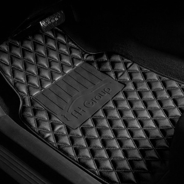 Black 4-Piece Luxury Universal Liners Heavy Duty Faux Leather Car Floor Mats Diamond Design