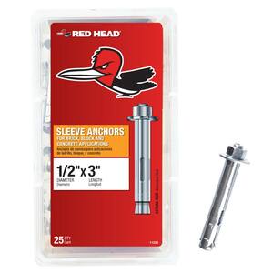 1/2 in. x 3 in. Steel Hex-Nut-Head Sleeve Anchors (25-Pack)