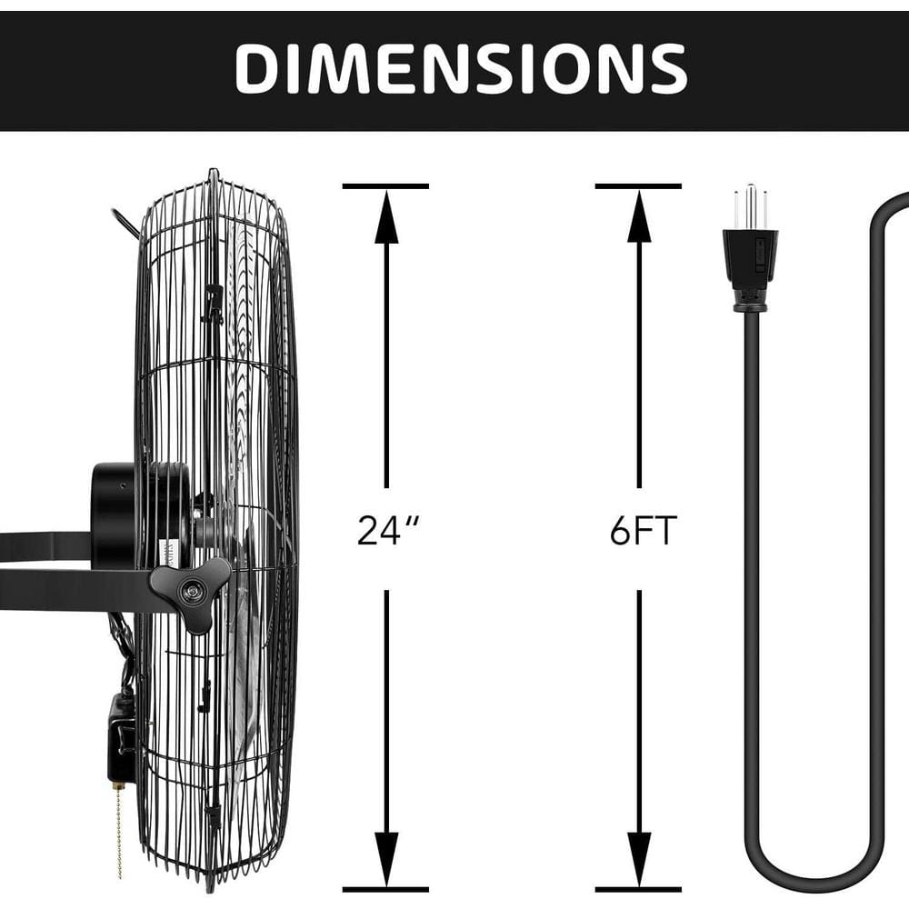 24-Inch Black Industrial Wall Mount Fan with Aluminum Blades