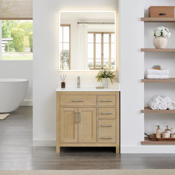 Beckett 36 in. Single Freestanding Whitewashed Oak Bath Vanity with White Quartz Top