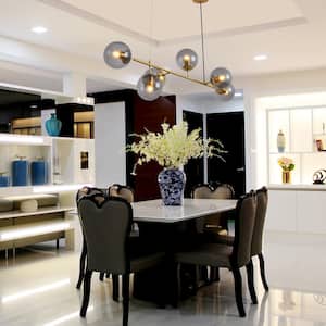 6-Light Sputnik Modern Kitchen Island Pendant Light Fixture Branch Linear Chandelier for Dining Room, Gold and Gray