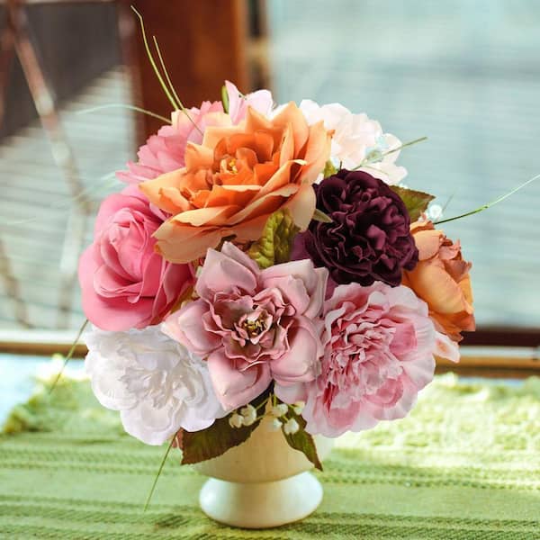 7.8 in. Red Pink Artificial Rose Flowers Combo Box HPLC5QV2 - The