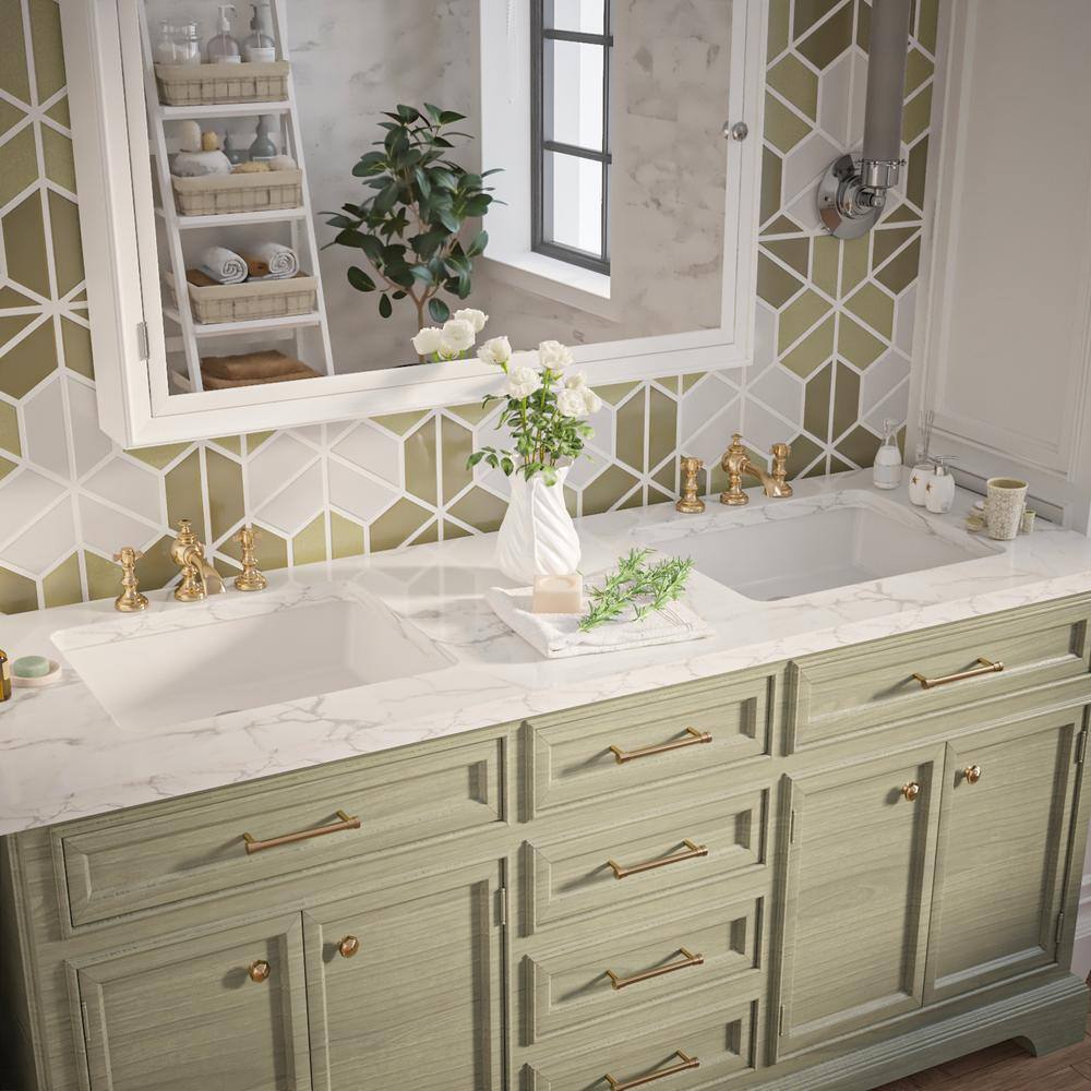 White Ceramic Rectangular Undermount Bathroom Sink with Overflow