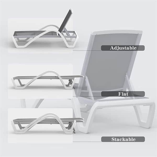 Aluminum Adjustable Stackable Outdoor Chaise Lounge in Gray Seat Outdoor Armchair