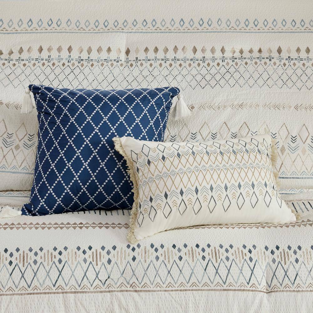 King Blue Reversible Microfiber Comforter Set with Throw Pillows