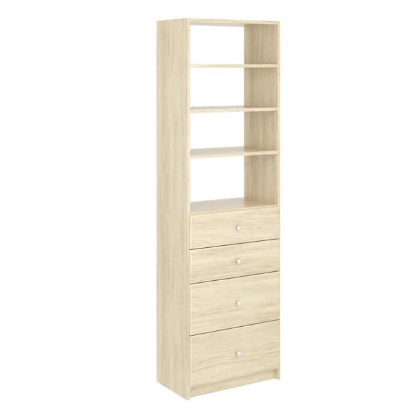 SimplyNeu SNT5-MJ 14 in. W D x 25.375 in. W x 84 in. H Wheat Drawer and Shelving Tower Wood Closet System - 1