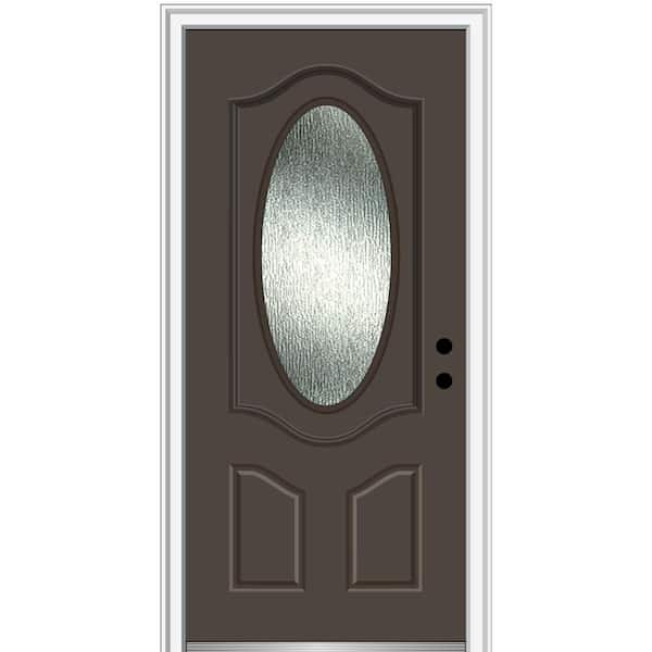 MMI Door 36 in. x 80 in. Left-Hand/Inswing Rain Glass Brown Fiberglass Prehung Front Door on 4-9/16 in. Frame