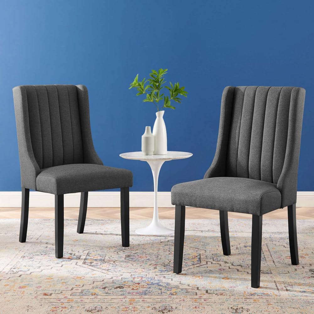 Gray Velvet Upholstered Parsons Side Chair Set with Wood Legs