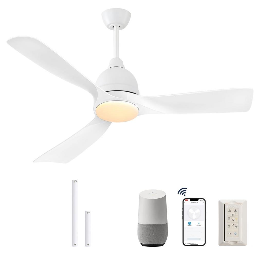 54 in. Smart Indoor White Ceiling Fans with Lights Remote Control 3 Blades 