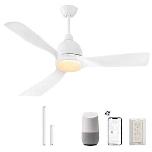 54 in. Smart Indoor White Ceiling Fans with Lights Remote Control 3 Blades LED Dimmable Reversible DC Motor Fan Light