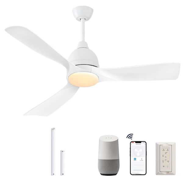 54 in. Smart Indoor White Ceiling Fans with Lights Remote Control