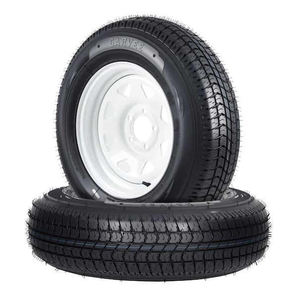 2-Pack ST205/75D15 Trailer Tires with 15" White Rims, 5 Lug on 4.5" Bolt Pattern, 6PR Load Range C