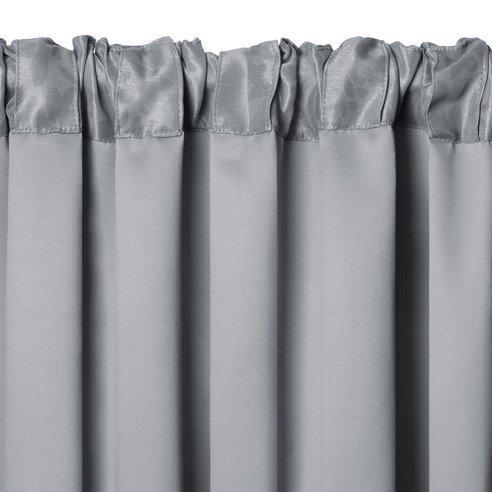 Silver Floral Damask Blackout Ground Length Window Curtain Panel