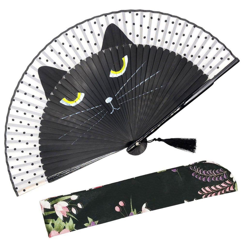 Sexy Cat Chinese Japanese Vintage Retro Folding Hand Fan with Tassel and Protective Fabric Case, Black (1-Pack) price history on PriceWatchPro
