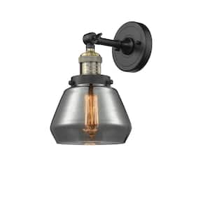 Fulton 1-Light Black Antique Brass Wall Sconce with Plated Smoke Glass Shade