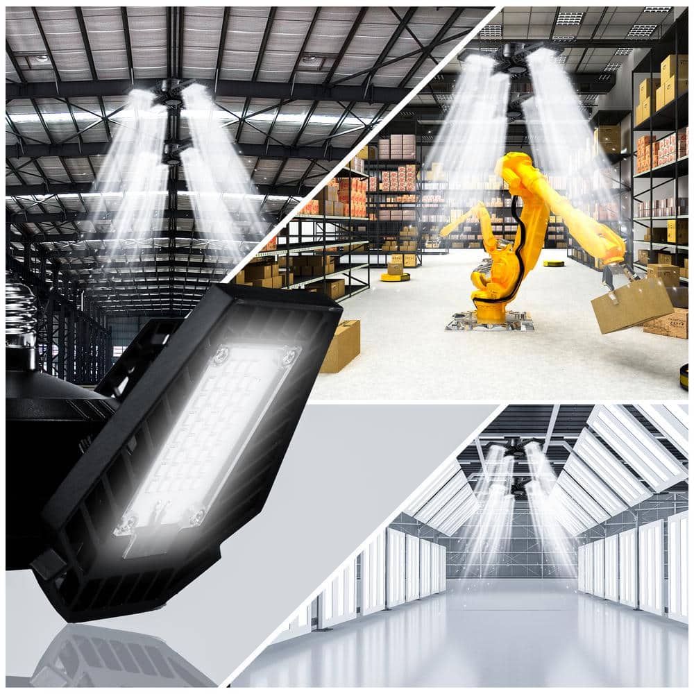Black Aluminum 4-Panel Adjustable LED Garage Light