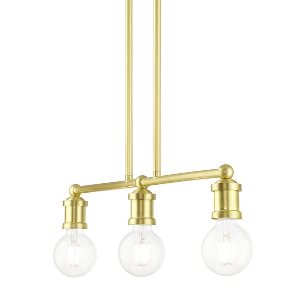 Lansdale Satin Brass 3-Light Linear Chandelier with Exposed Bulbs