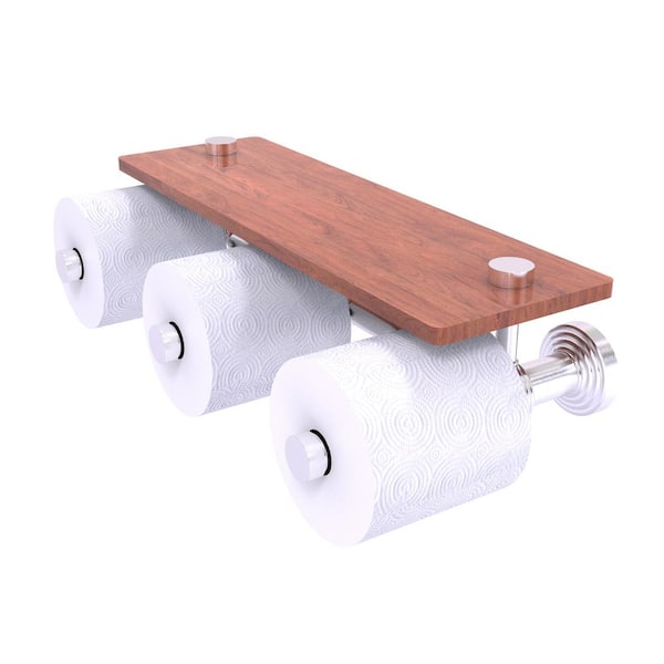 Allied Brass Waverly Place Horizontal Reserve 3-Roll Toilet Paper Holder with Wood Shelf in Satin Chrome