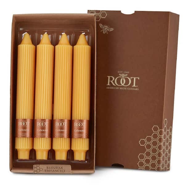 ROOT CANDLES Grecian Collenette 9 in. Butterscotch Unscented Taper Candle (Set of 4)