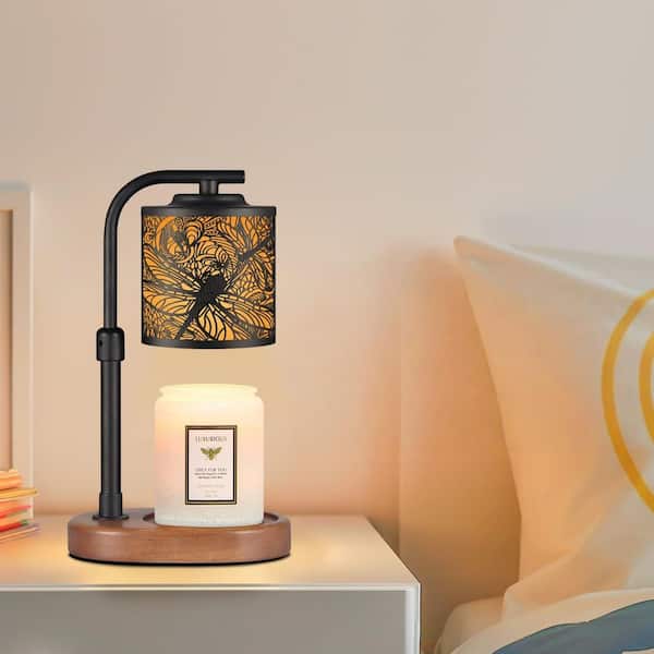 Dragonfly Pattern Black Candle Warmer Lamp with Timer, Electric Wax Melt Warmer for Scented Jar Candles, Bedroom Decor