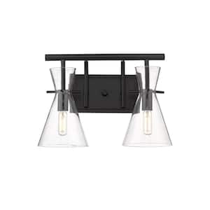 Colden 15 in. 2-Light Matte Black Vanity Light with Clear Glass Shade