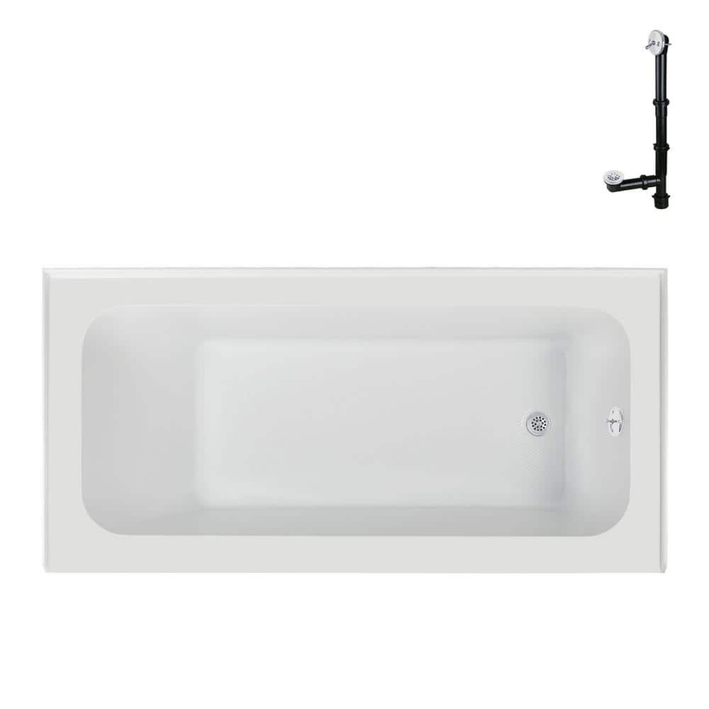Glossy White Acrylic Right-Hand Drain Alcove Bathtub