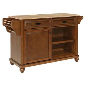 Brown Natural Wood Top 32 in. W Kitchen Island with Storage Cabinet