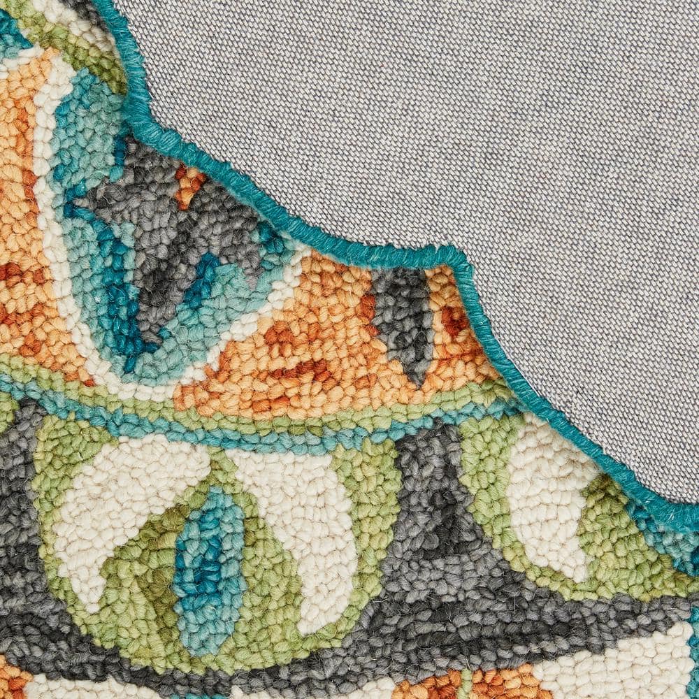 Handmade Floral Medallion Teal & Cream Wool Round Rug, 6' Diameter
