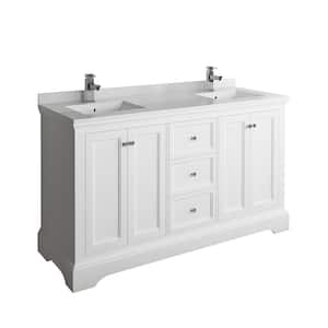 Windsor 60 in. W Traditional Double Bath Vanity in Matte White with Quartz Stone Vanity Top in White with White Basins