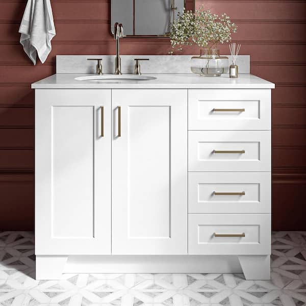 ARIEL Taylor 43 in. W x 22 in. D x 35.25 in. H Freestanding Bath Vanity in White with Carrara White Marble Top