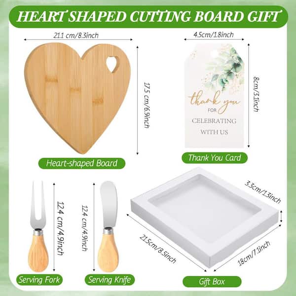 KHKFY 24-Set Heart-Shaped Bamboo Charcuterie Board with Stainless